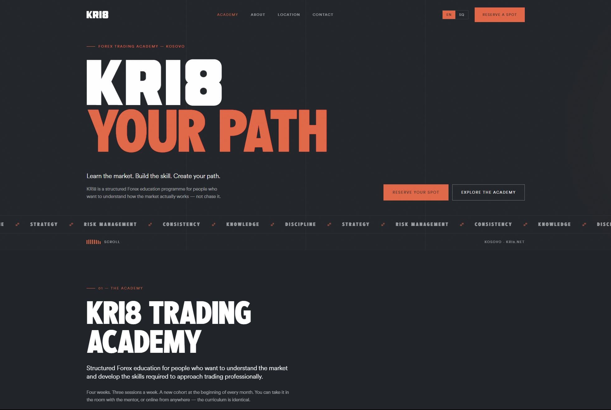 KRI8 — Trading Academy website